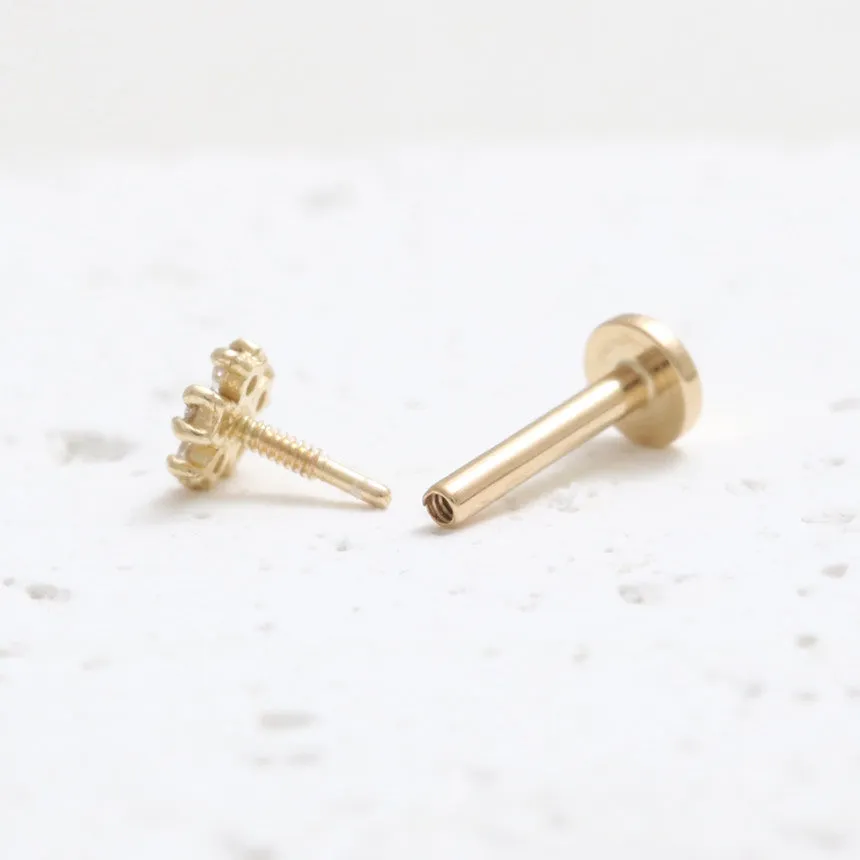 14K Real Gold Minimalist Cz Tiny Snowflake Flower Helix Cartilage Tragus Inner Conch Internally Threaded Earring 6mm Labret
