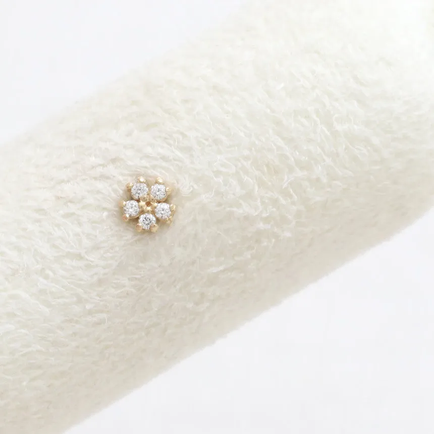 14K Real Gold Minimalist Cz Tiny Snowflake Flower Helix Cartilage Tragus Inner Conch Internally Threaded Earring 6mm Labret