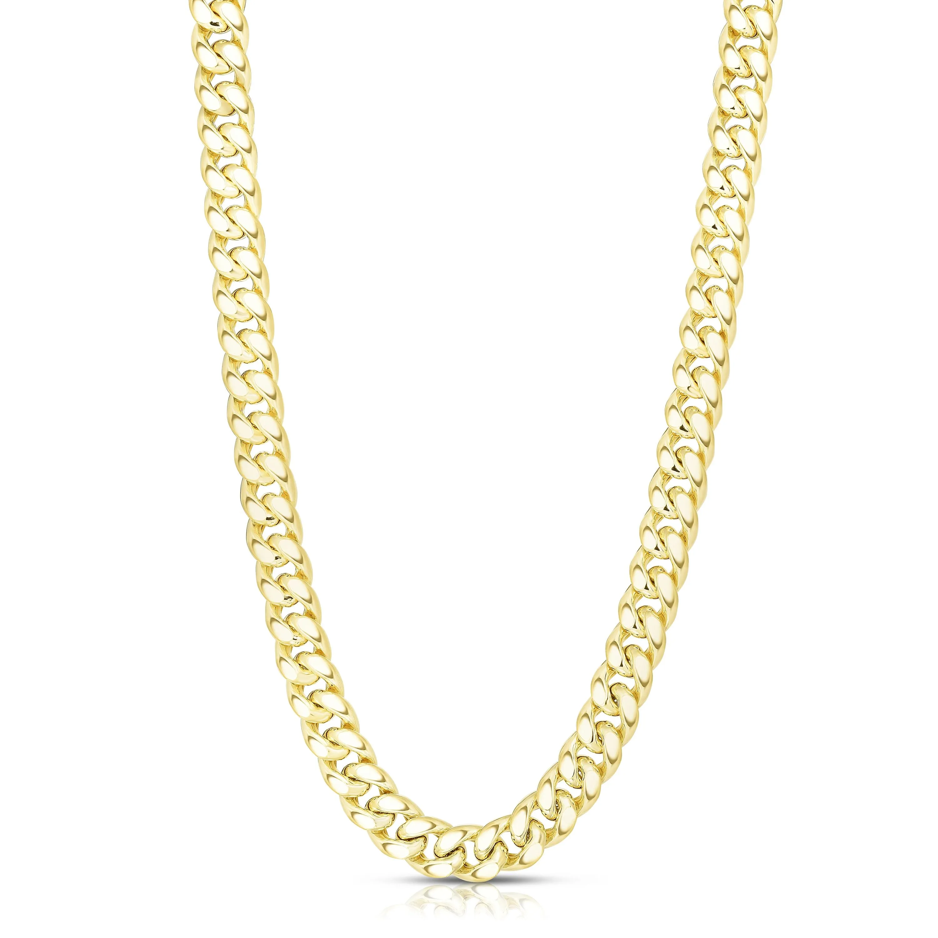 14k Yellow Gold Miami Cuban Link Chain Necklace, Width 6.9mm
