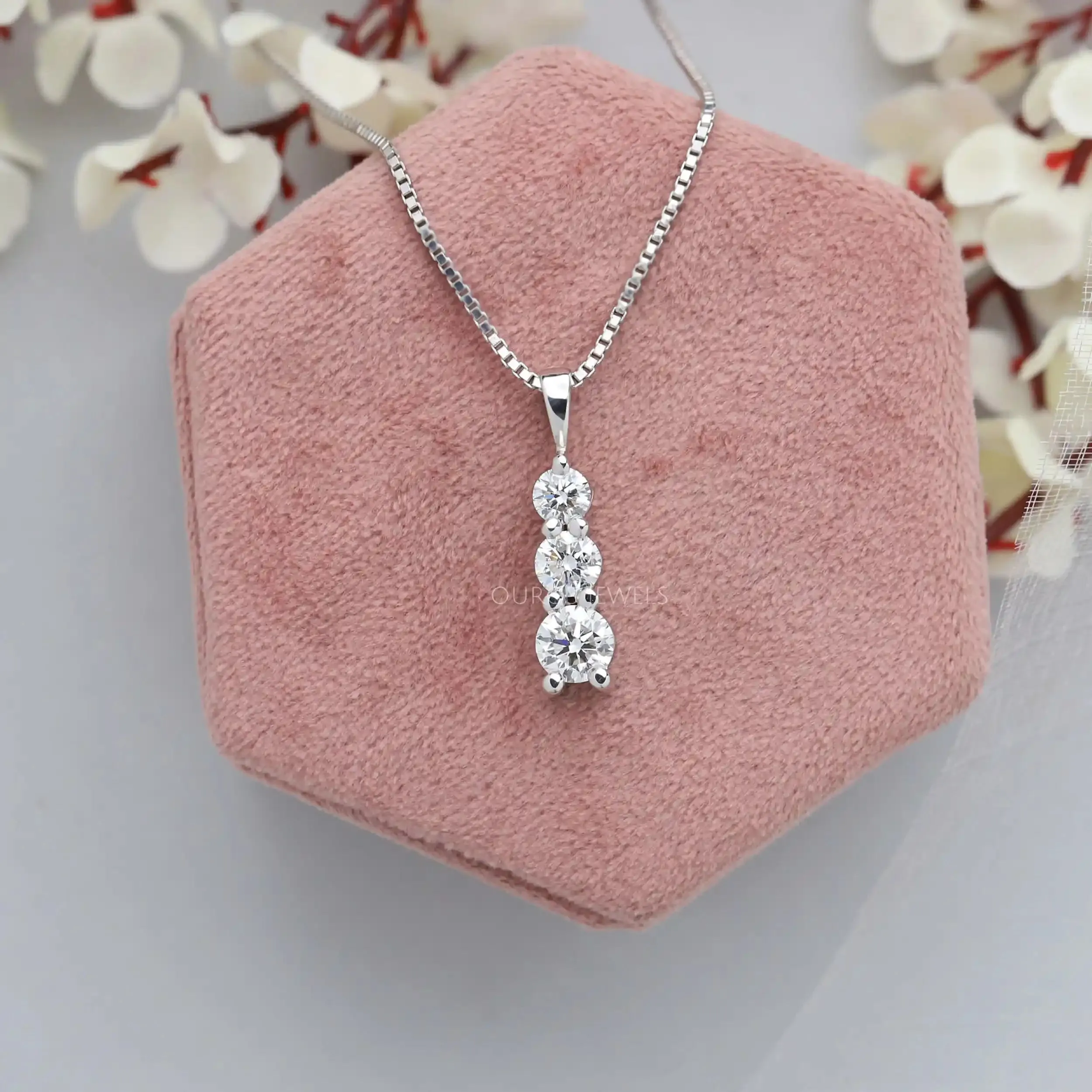 3 Stone Round Cut Lab Diamond Bar Pendant