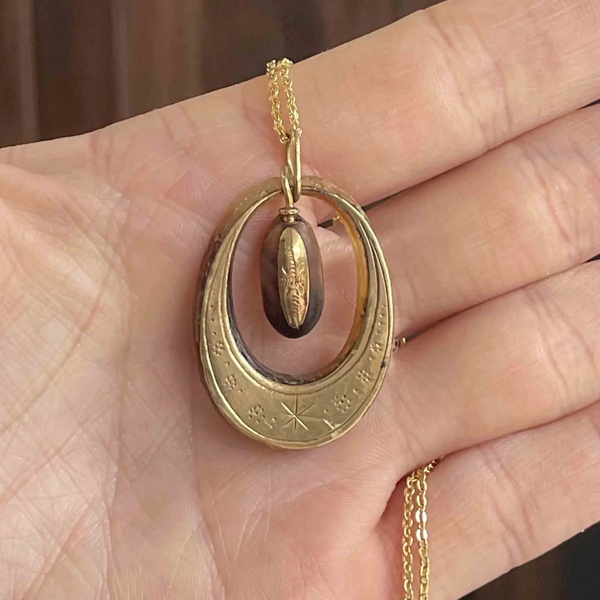 Antique Victorian Articulated Gold Pique Pendant Necklace