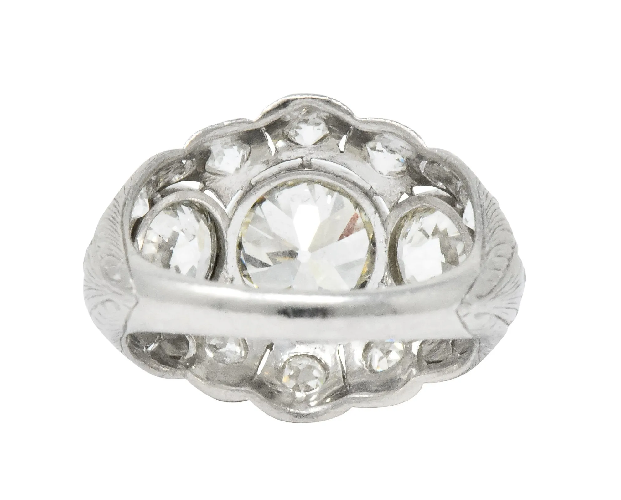 Art Deco 5.60 CTW Old European Cut Diamond Platinum Three Stone Ring