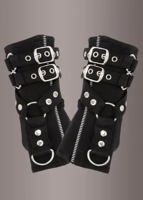 Black Buckle Arm Warmers Studded Biker Gloves