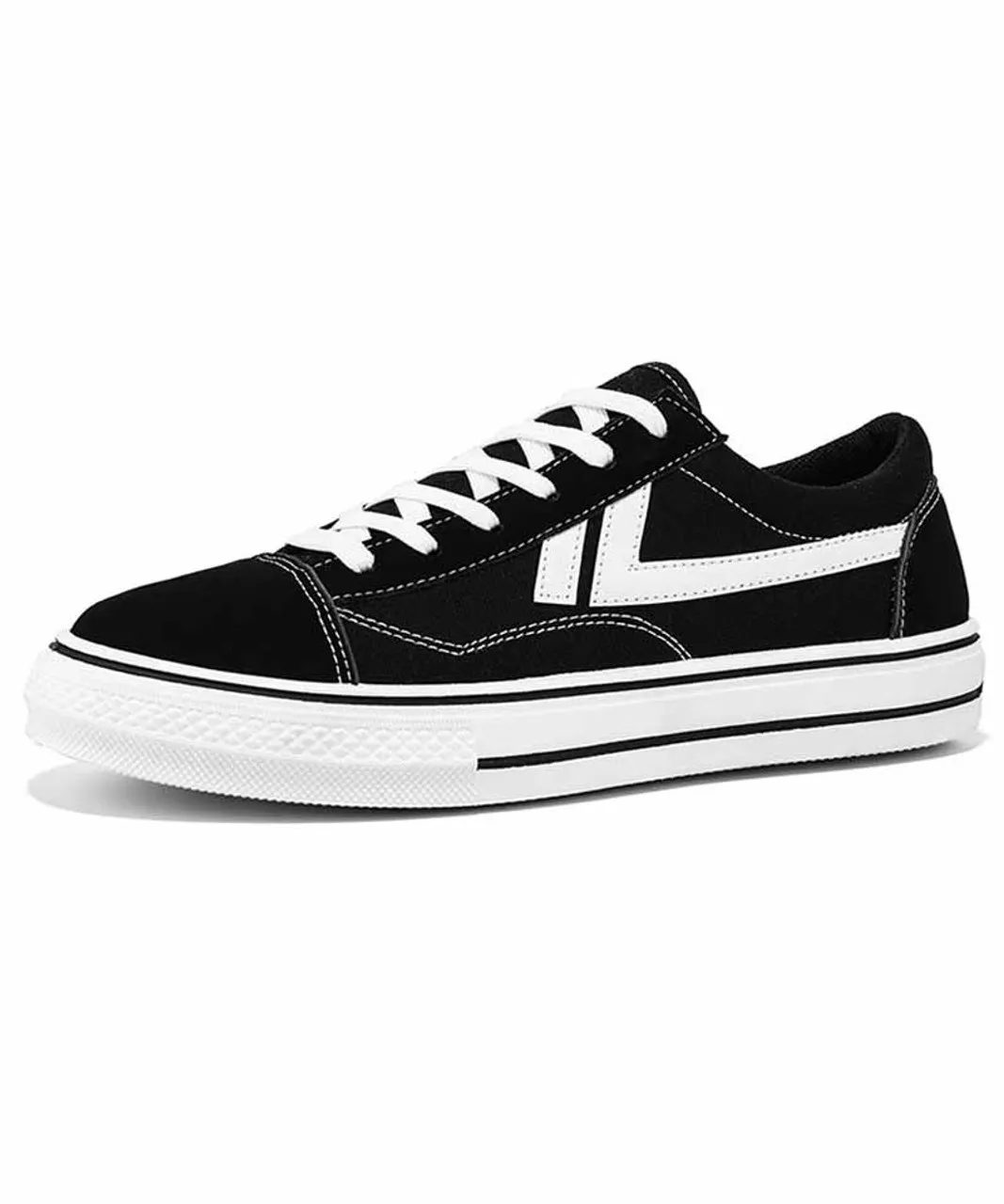 Black canvas stripe pattern lace up shoe sneaker