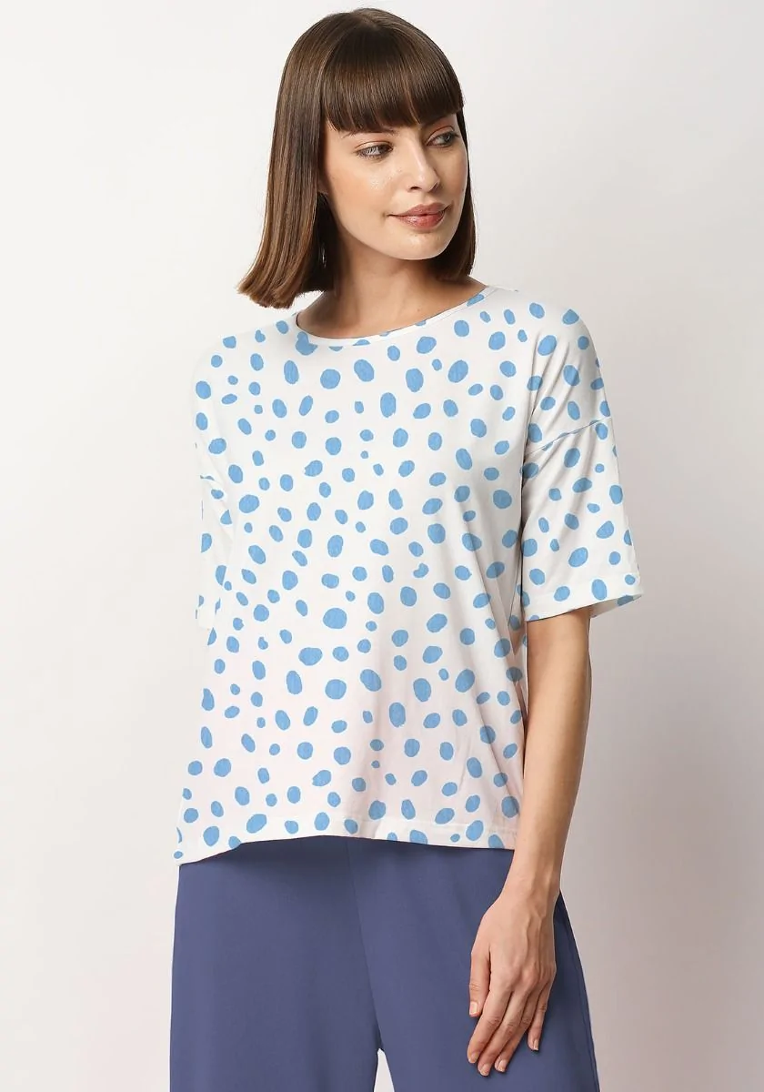 Blue Polka Drop Shoulder Tshirt