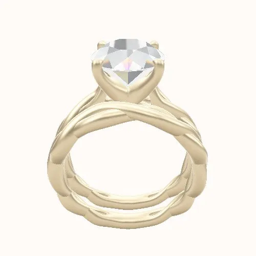 Cobra solitaire Twist Engagement Ring With Four Prong Head and Matching Band