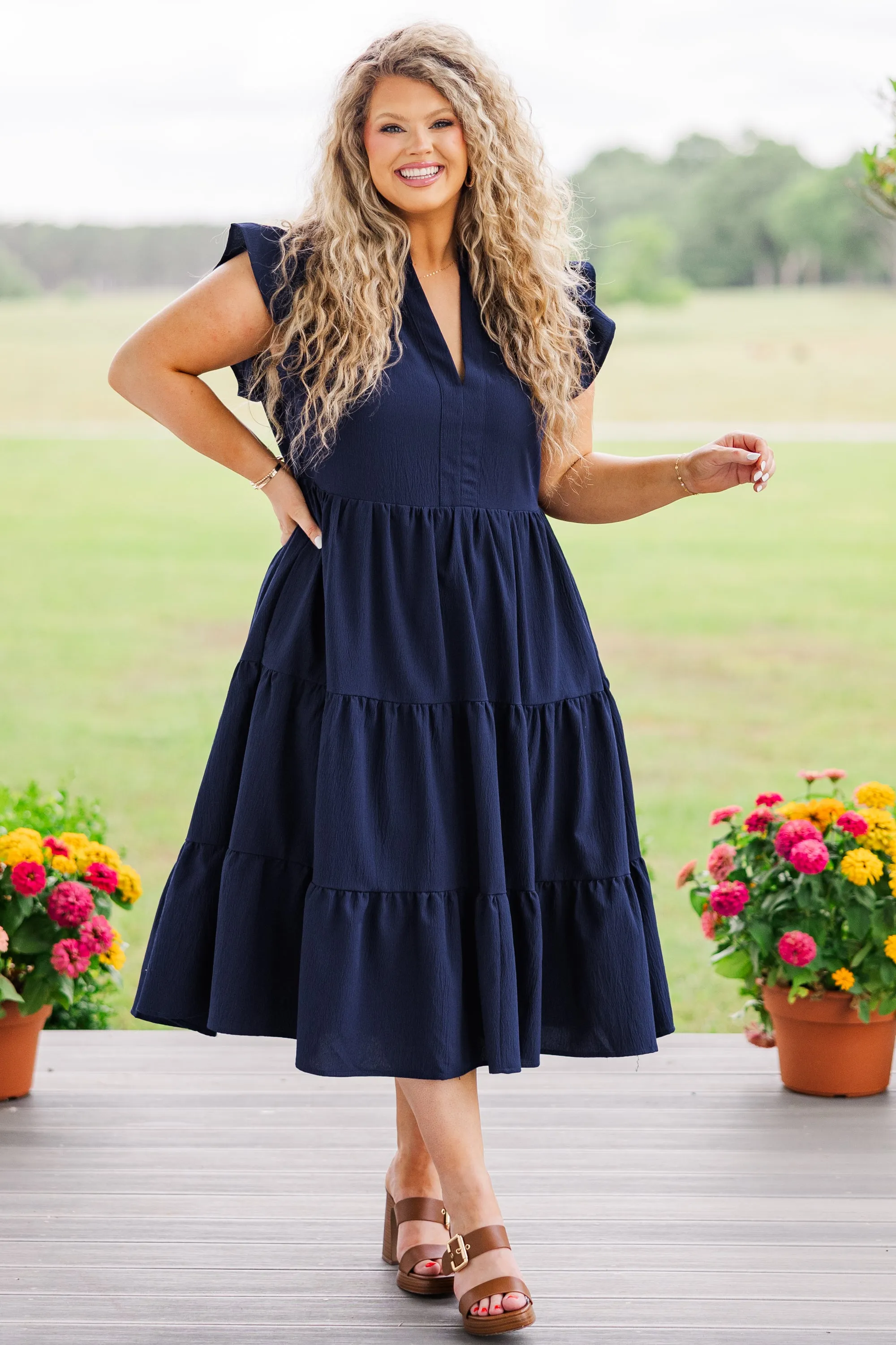 Don't Leave So Soon Midi Dress, Navy