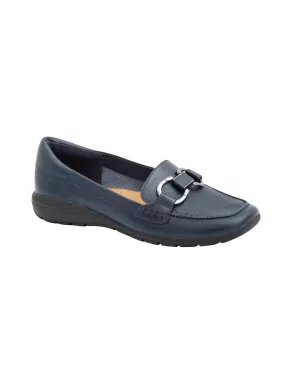 EASY SPIRIT Womens Navy Comfort Arch Support Breathable Avienta Round Toe Wedge Slip On Leather Loafers Shoes W