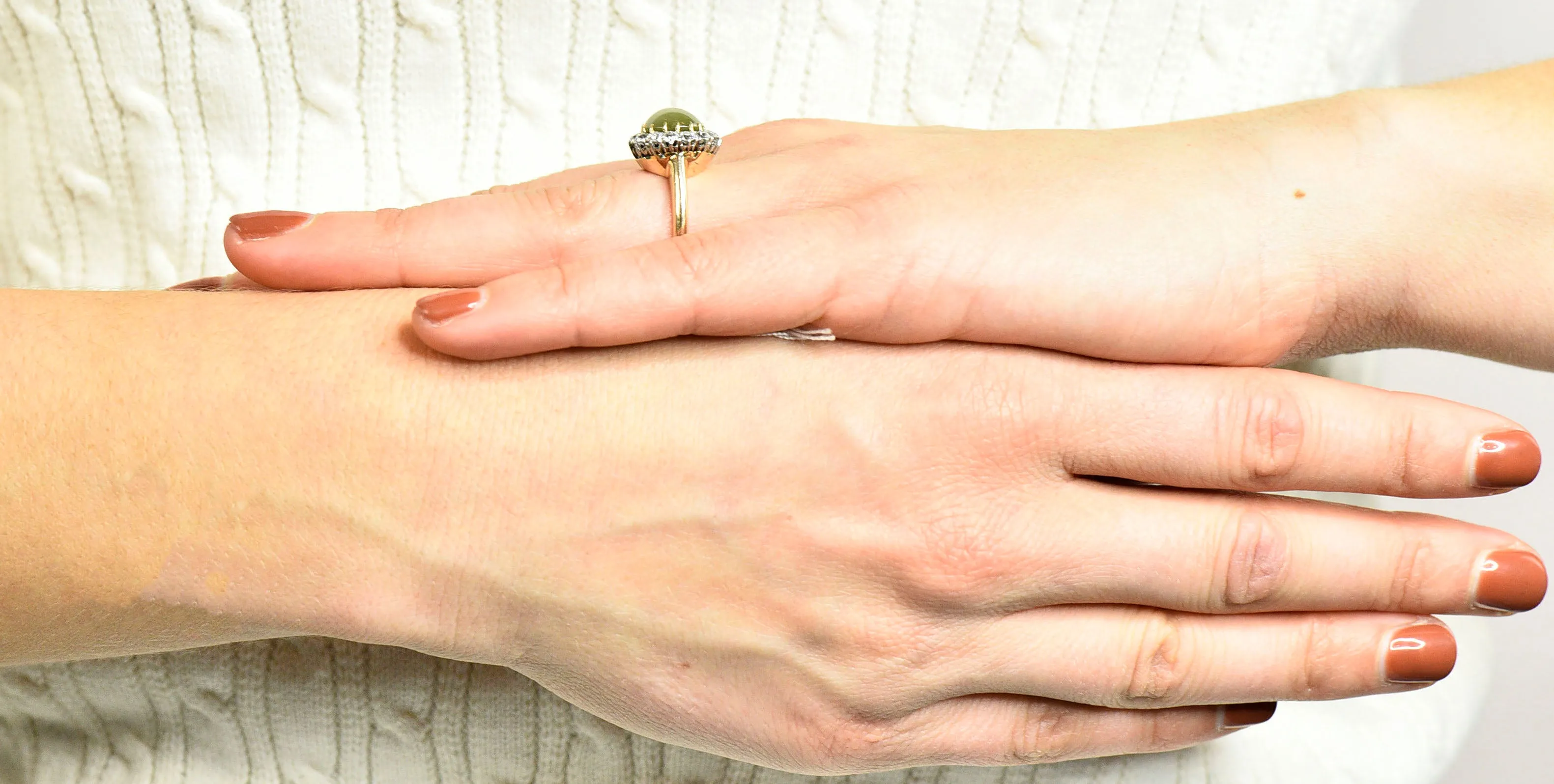 Edwardian Cat's Eye Chrysoberyl Diamond Platinum Cluster Ring