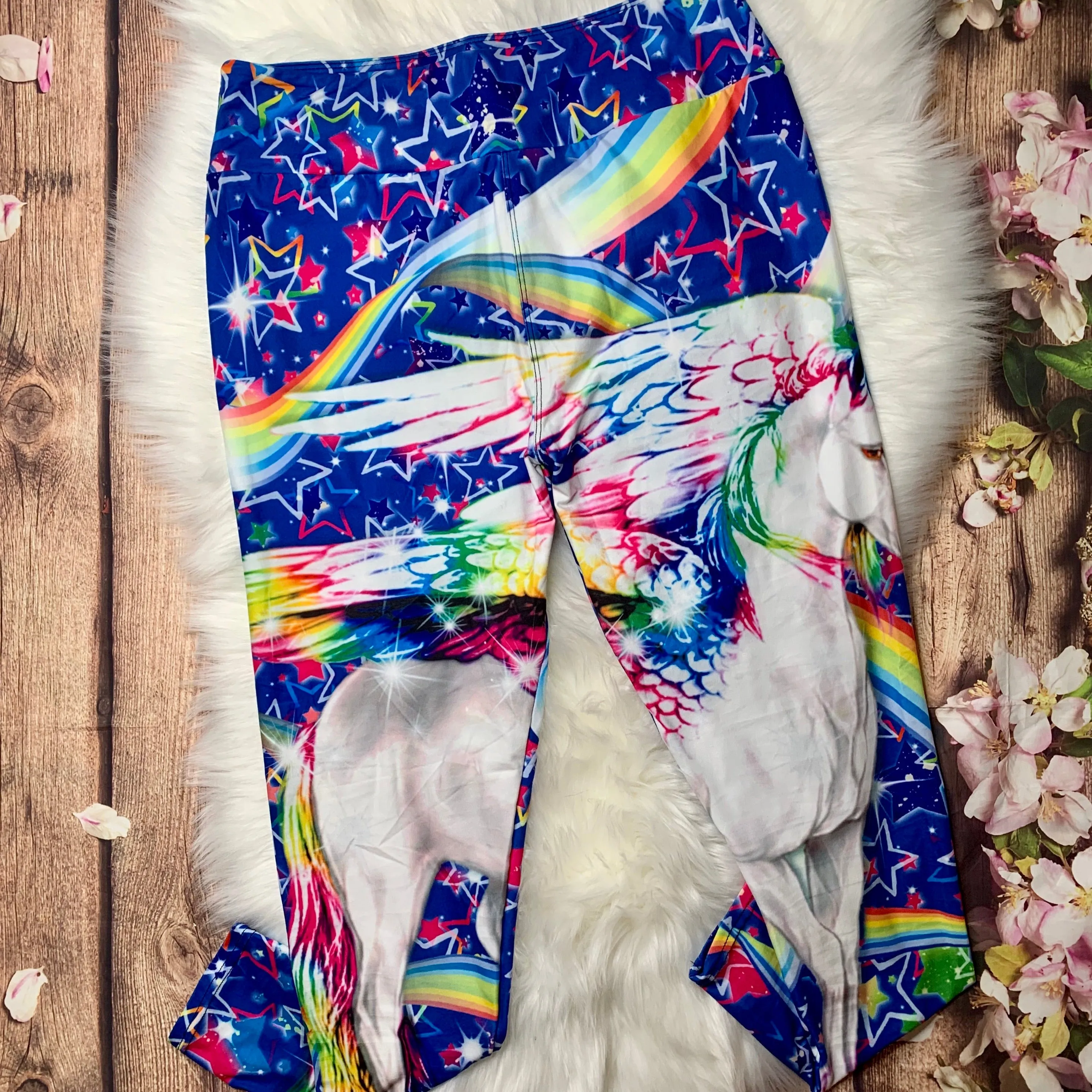 Enchanted Pegasus Rainbow Star Print Blue Leggings - Magical Soft Stretch for Everyday Fantasy