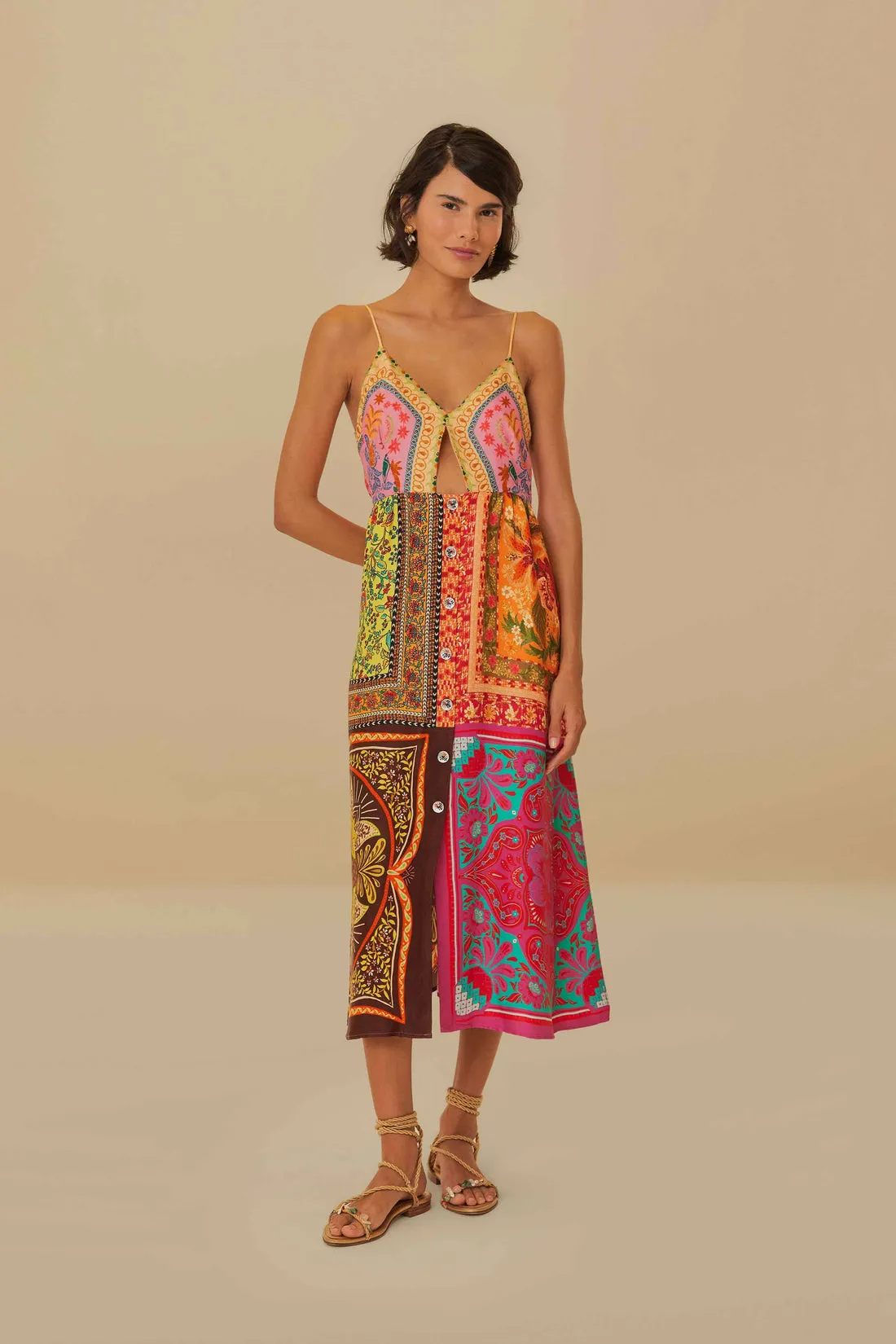 Farm Rio    Scarves Lenzing Ecovero Viscose Midi Dress Multicolor