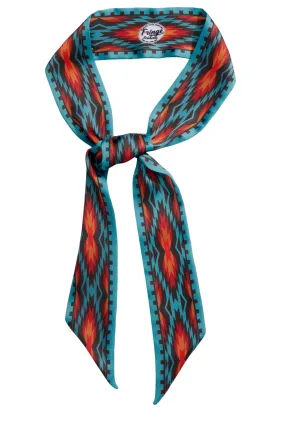 Fringe Scarves Nashville Aztec Turquoise & Sunset Print Twilly