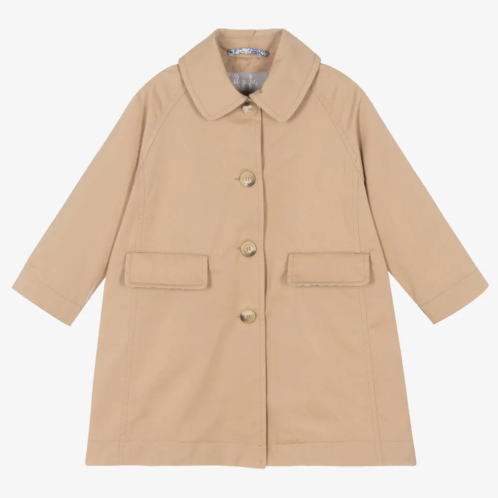 Girls Beige Cotton Trench Coat