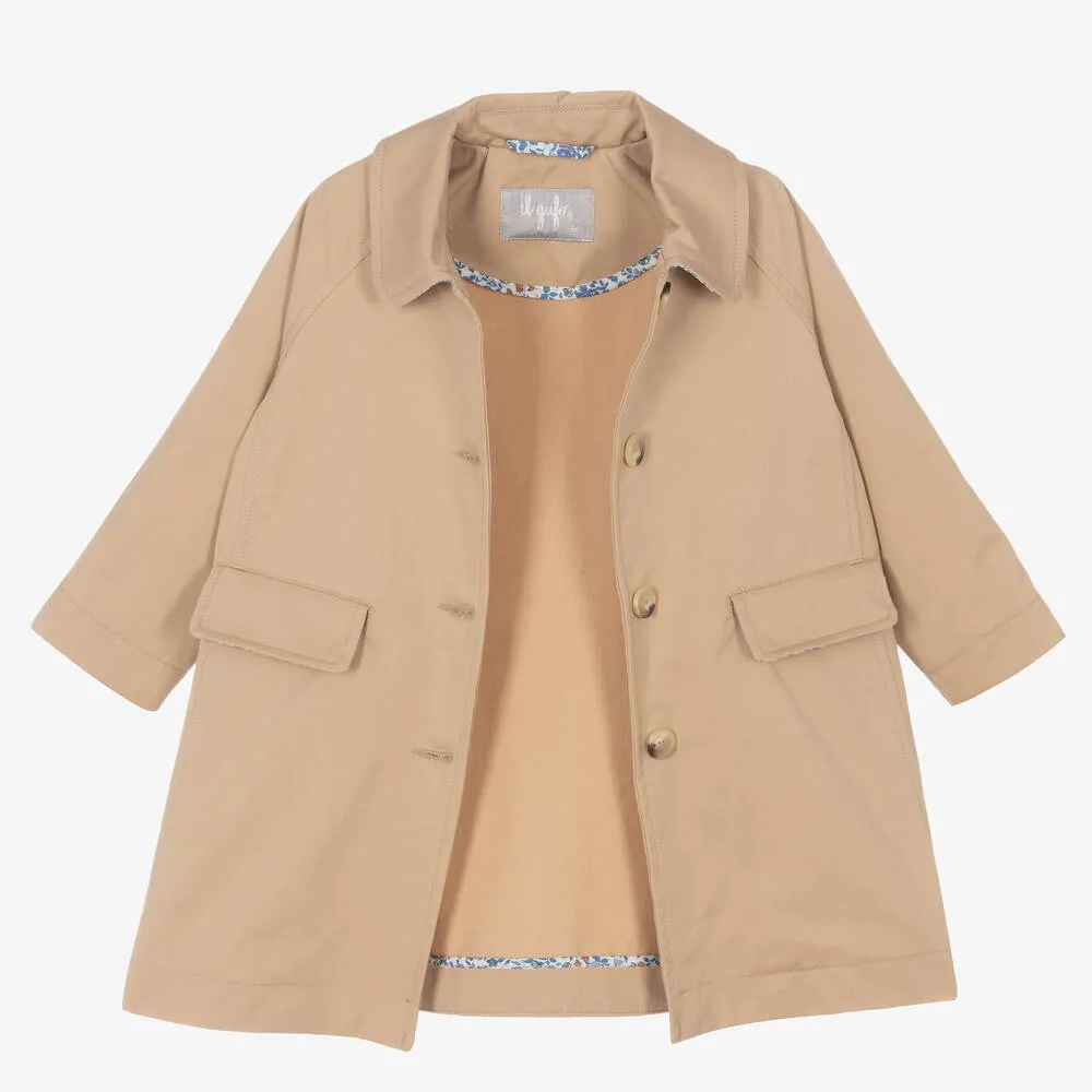 Girls Beige Cotton Trench Coat