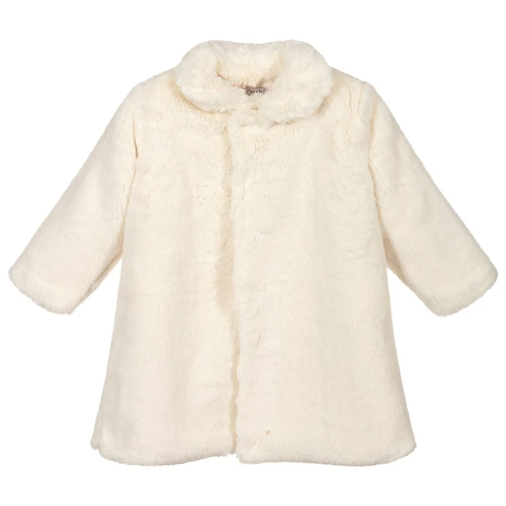 Girls Ivory Faux Fur Coat