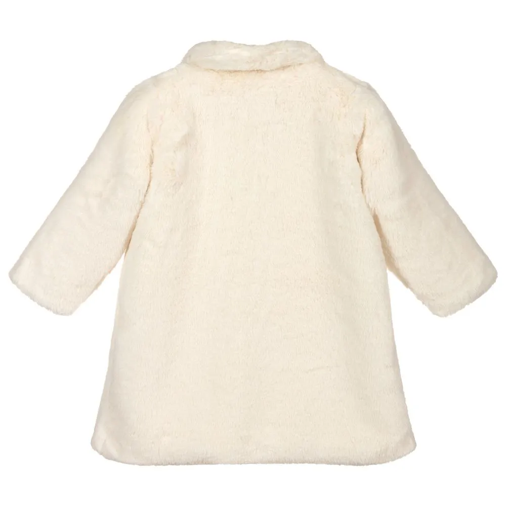 Girls Ivory Faux Fur Coat