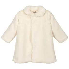 Girls Ivory Faux Fur Coat