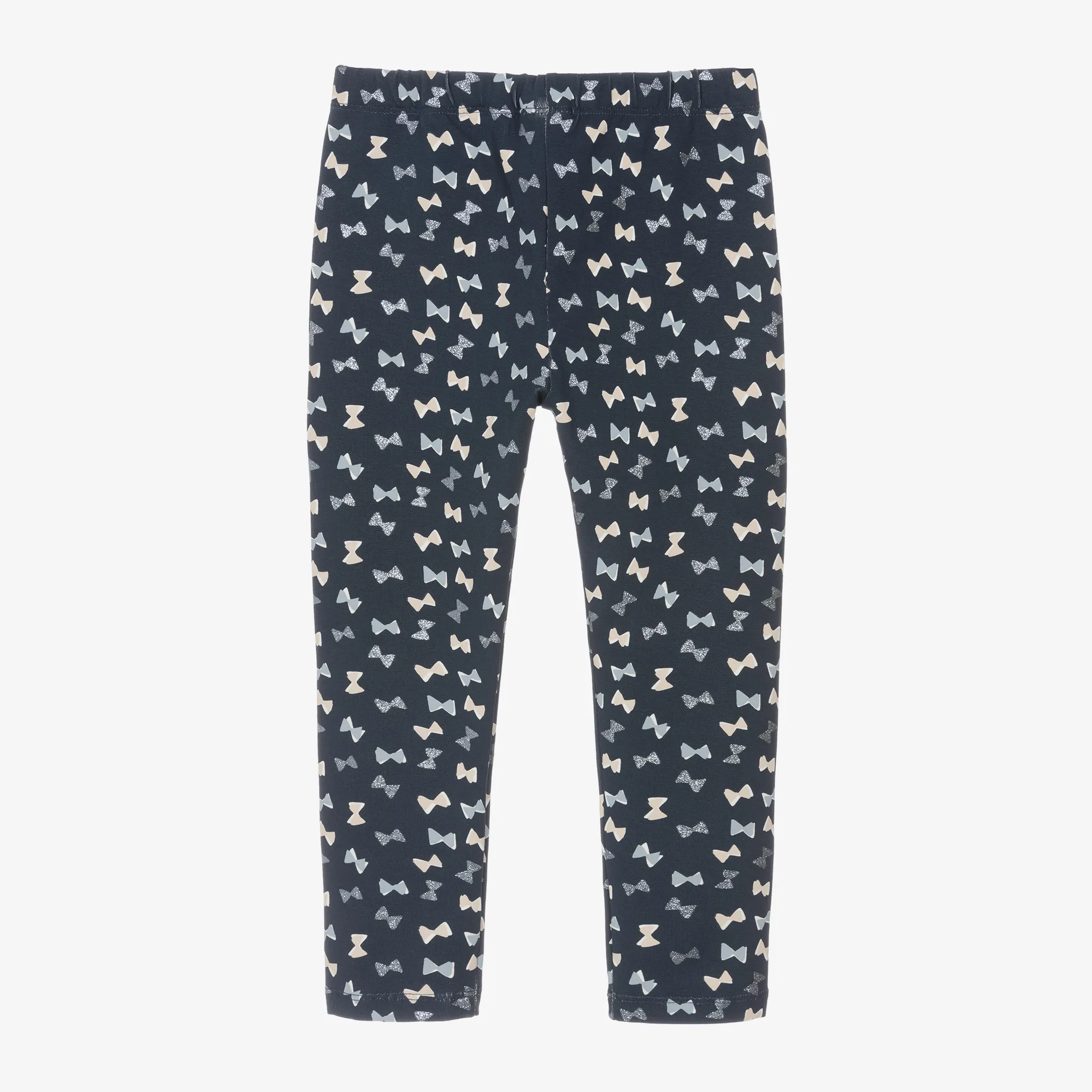 Girls Navy Blue Cotton Bow Leggings