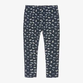 Girls Navy Blue Cotton Bow Leggings