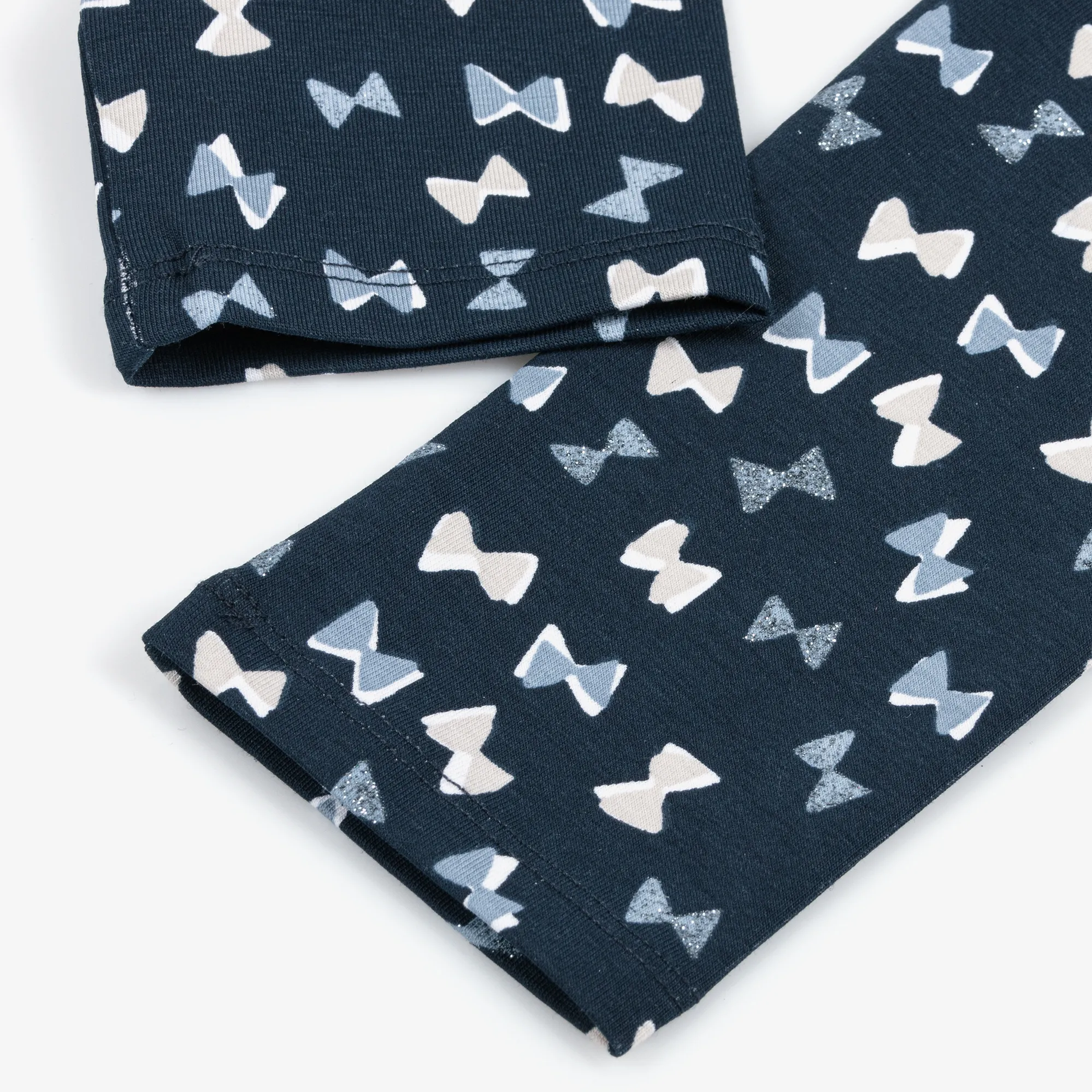 Girls Navy Blue Cotton Bow Leggings