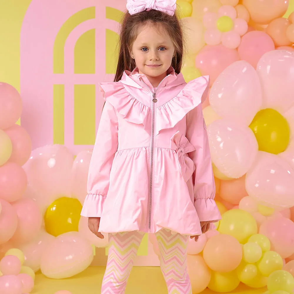 Girls Pink Bow Hooded Coat