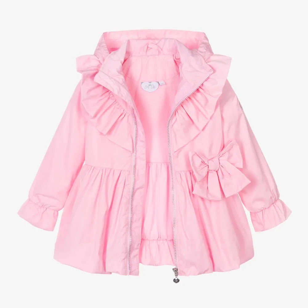 Girls Pink Bow Hooded Coat