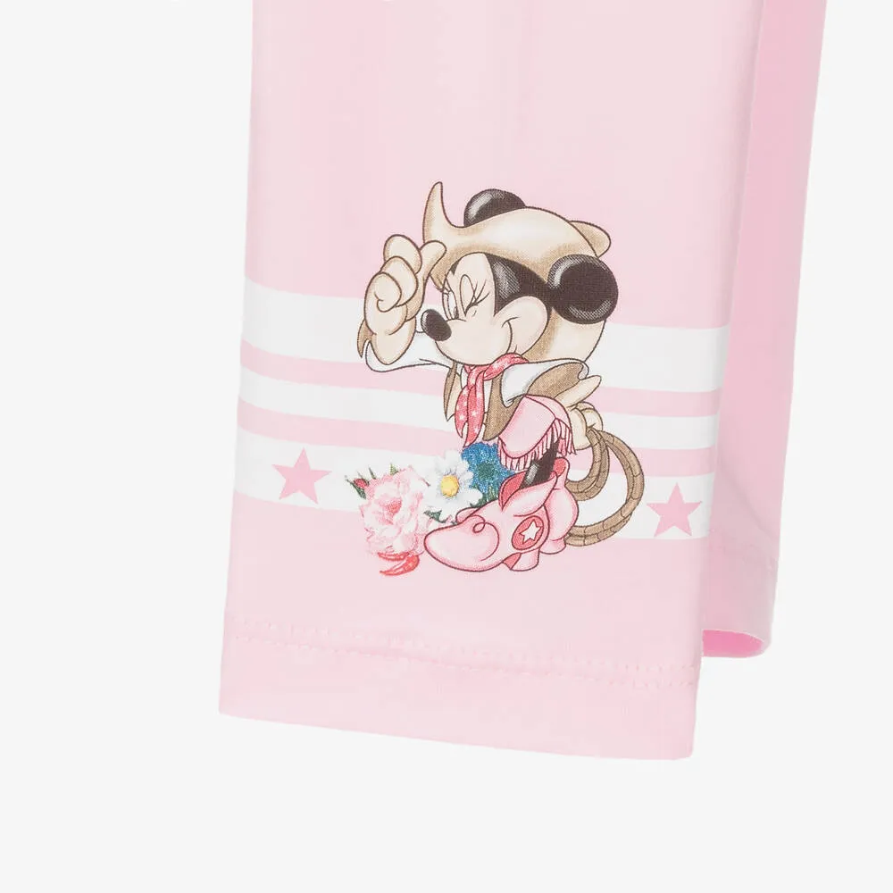 Girls Pink Cotton Disney Leggings