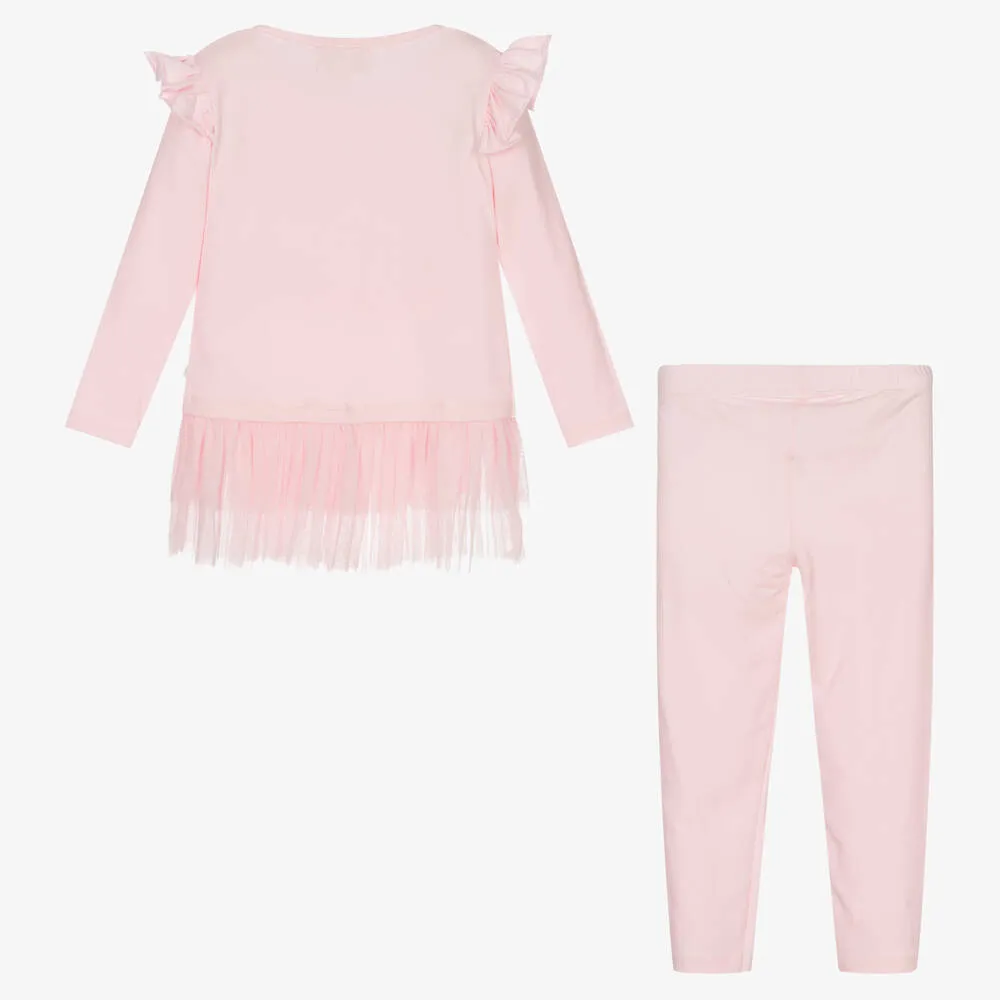 Girls Pink Swans Leggings Set 