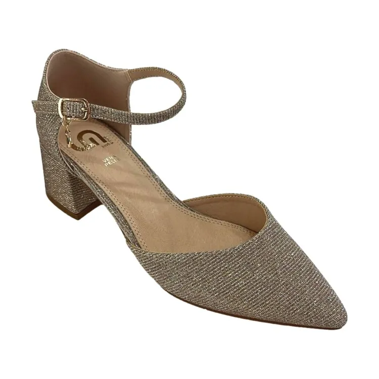 Gold & Gold GD792 Decollete Donna Tacco Medio 5 cm Con Cinturino Alla Caviglia Oro