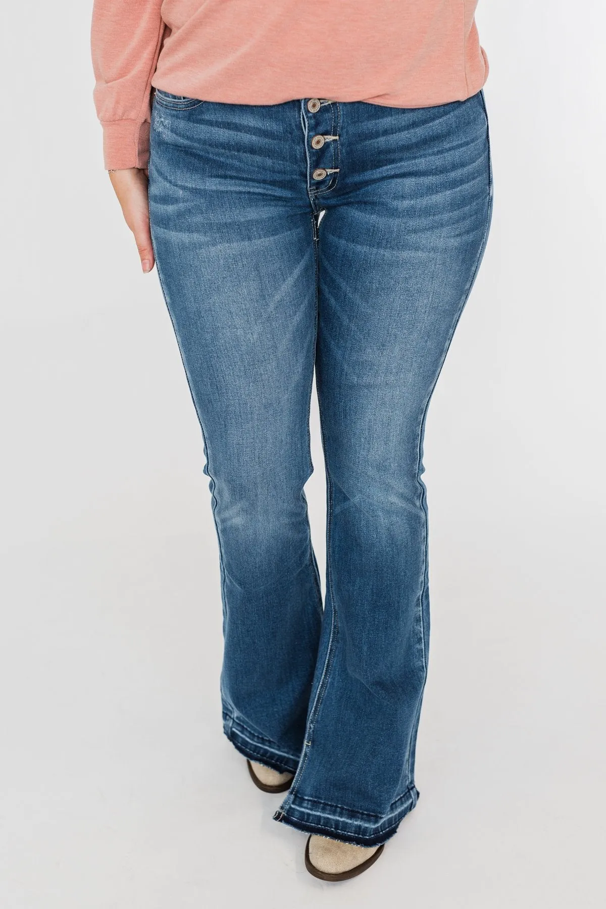 KanCan Button Fly Flare Jeans- Medium Mandy Wash