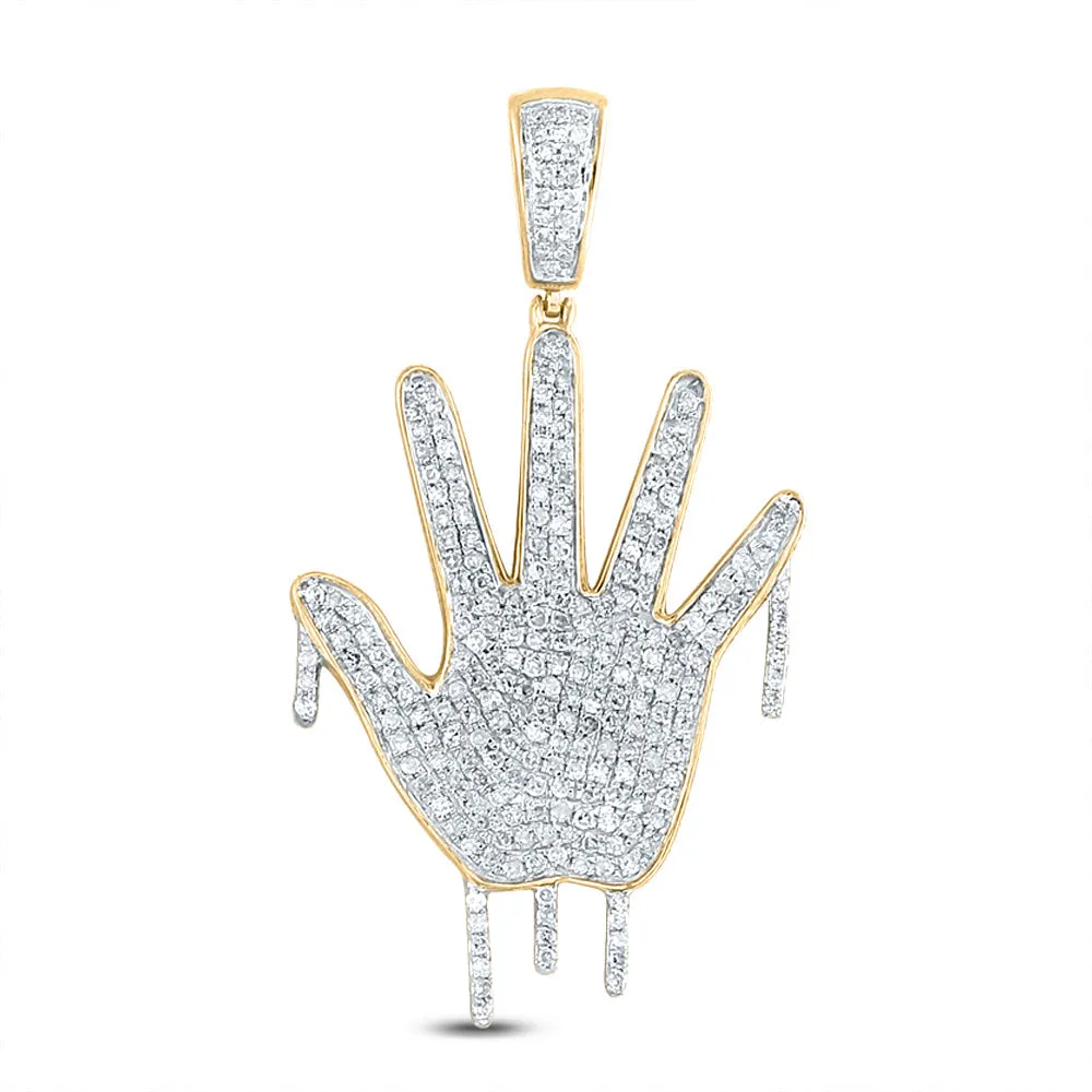 Keene Jewelers 10kt Yellow Gold Mens Round Diamond Dripping Hand Charm Pendant 3/4 Cttw