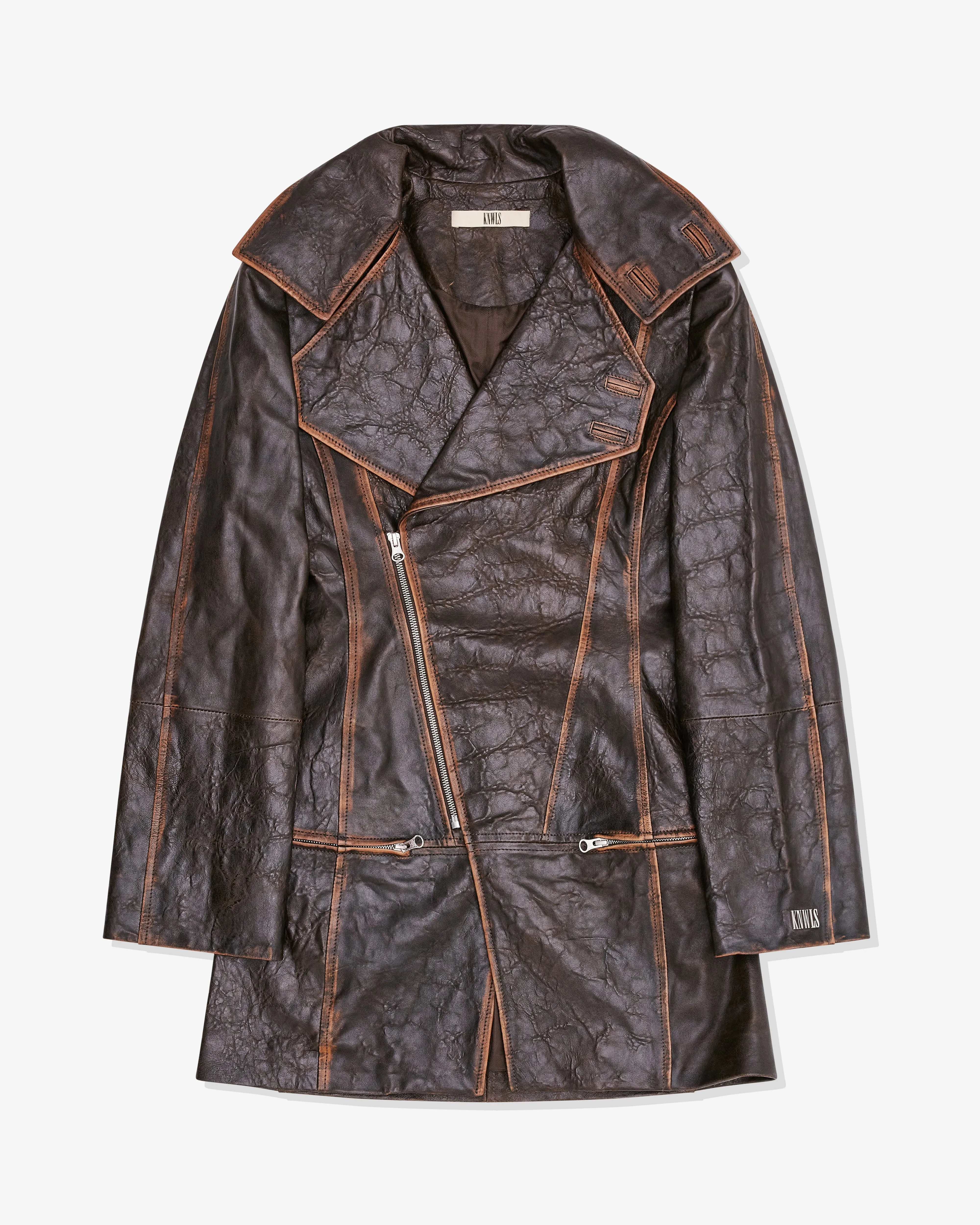 KNWLS Women's Mid Length Leather Coat  Brown