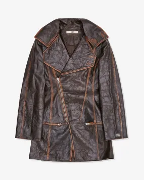 KNWLS Women's Mid Length Leather Coat  Brown