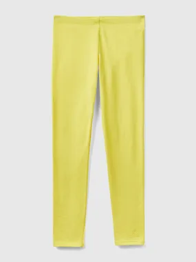 Leggings in stretch cotton with logo - Yellow | Benetton