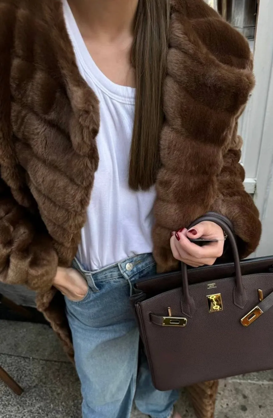 Lia Faux Fur Coat Coffee