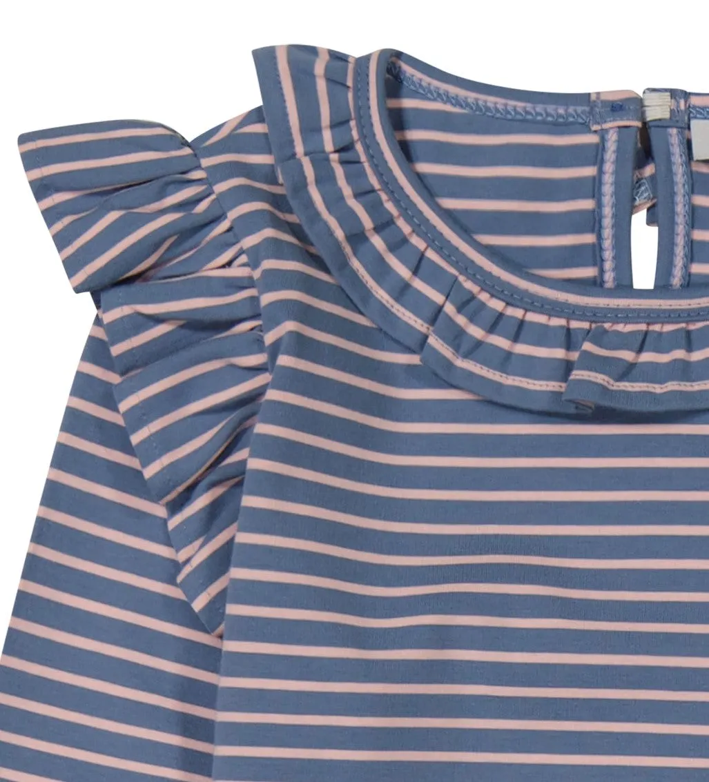 Luna Girls Ruffle Dress Blue Pink Stripe