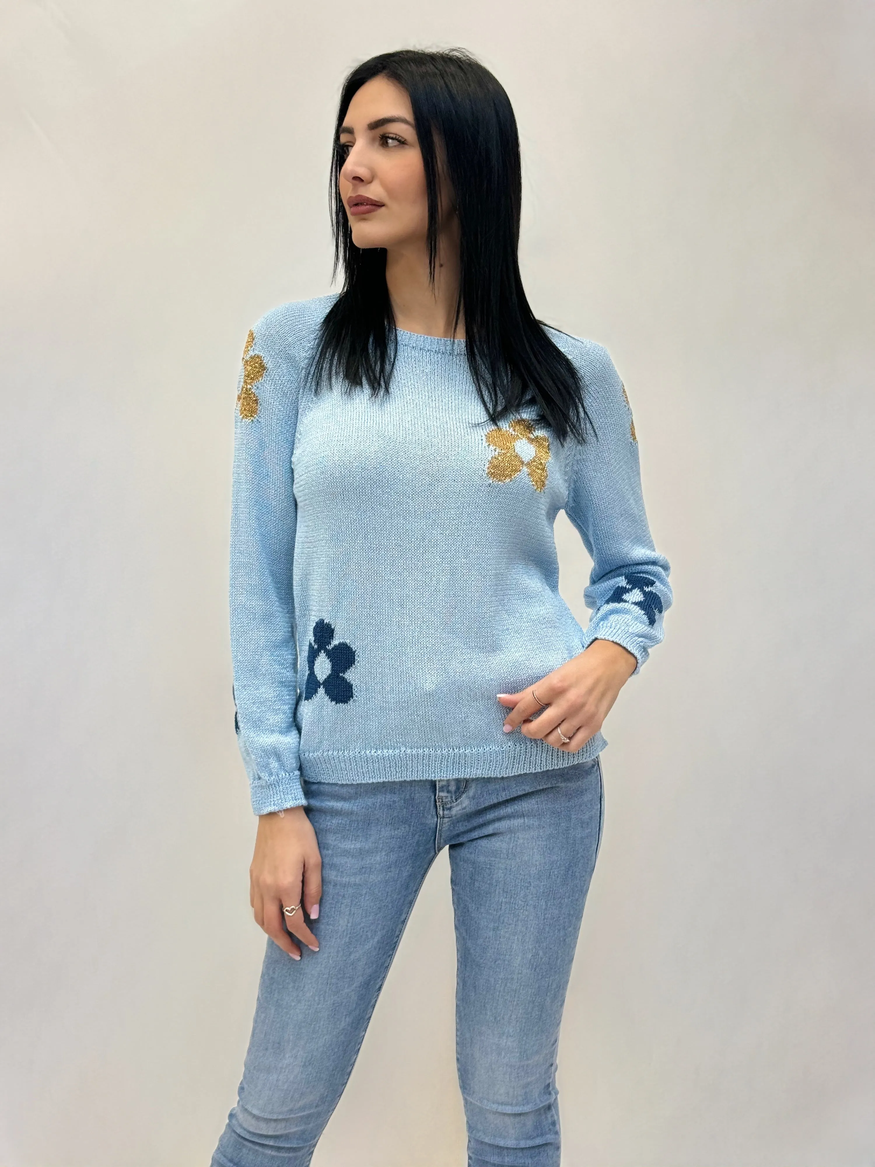 Maglione girocollo con fiori