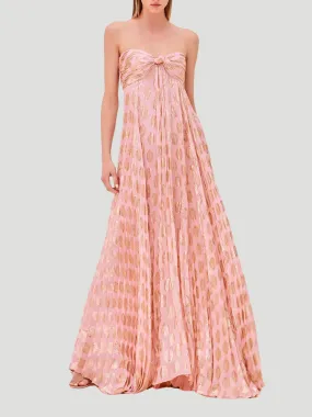 Maryana Strapless Pleated Metallic Maxi Dress