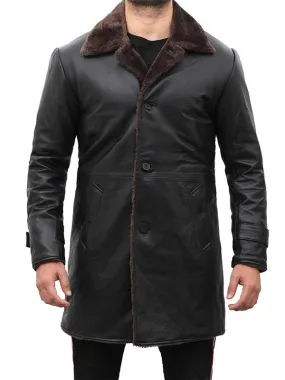 Mens Leather Shearling Black Coat