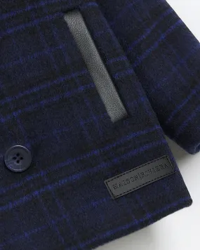 Mini boys navy check coat