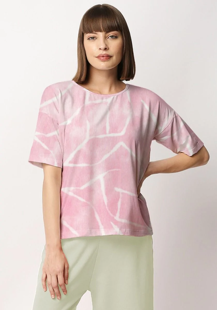 Mosaic Pink Drop Shoulder Tshirt