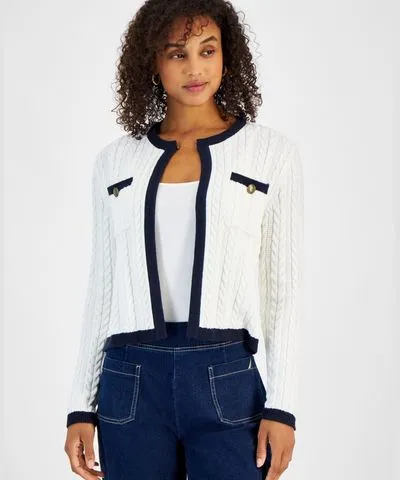 Nautica Jeans Women's Cable Patchwork Crewneck Cardigan