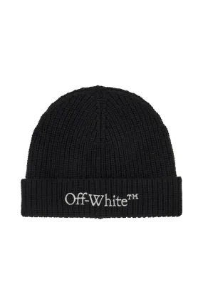 Off White Woolen Beanie Hat   Black