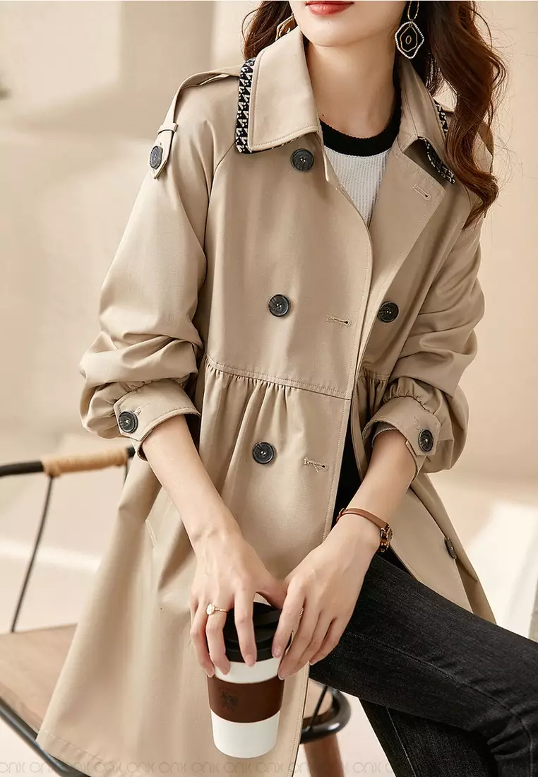 ONX.HK Elegant Lapel Double Breasted Trench Coat