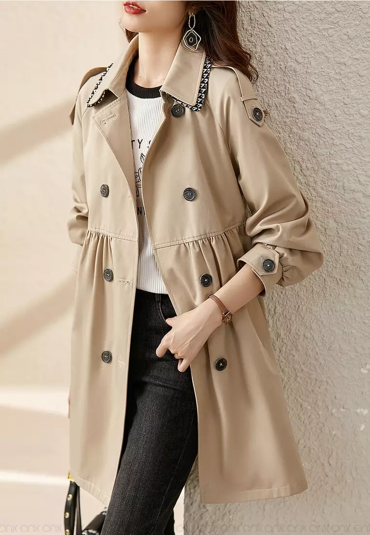 ONX.HK Elegant Lapel Double Breasted Trench Coat