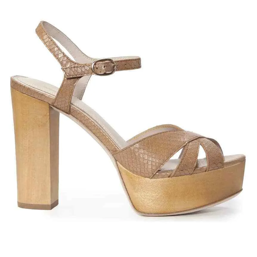 PAIGE CASSIE PLATFORM SANDALS IN MACAROON SNAKE