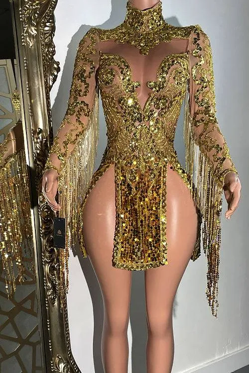 Partition Gold Sequin Dress