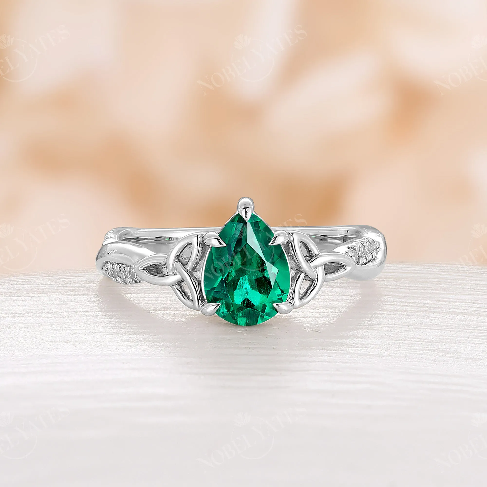 Pear Lab Emerald Claw Prong Celtic Twist Engagement Ring