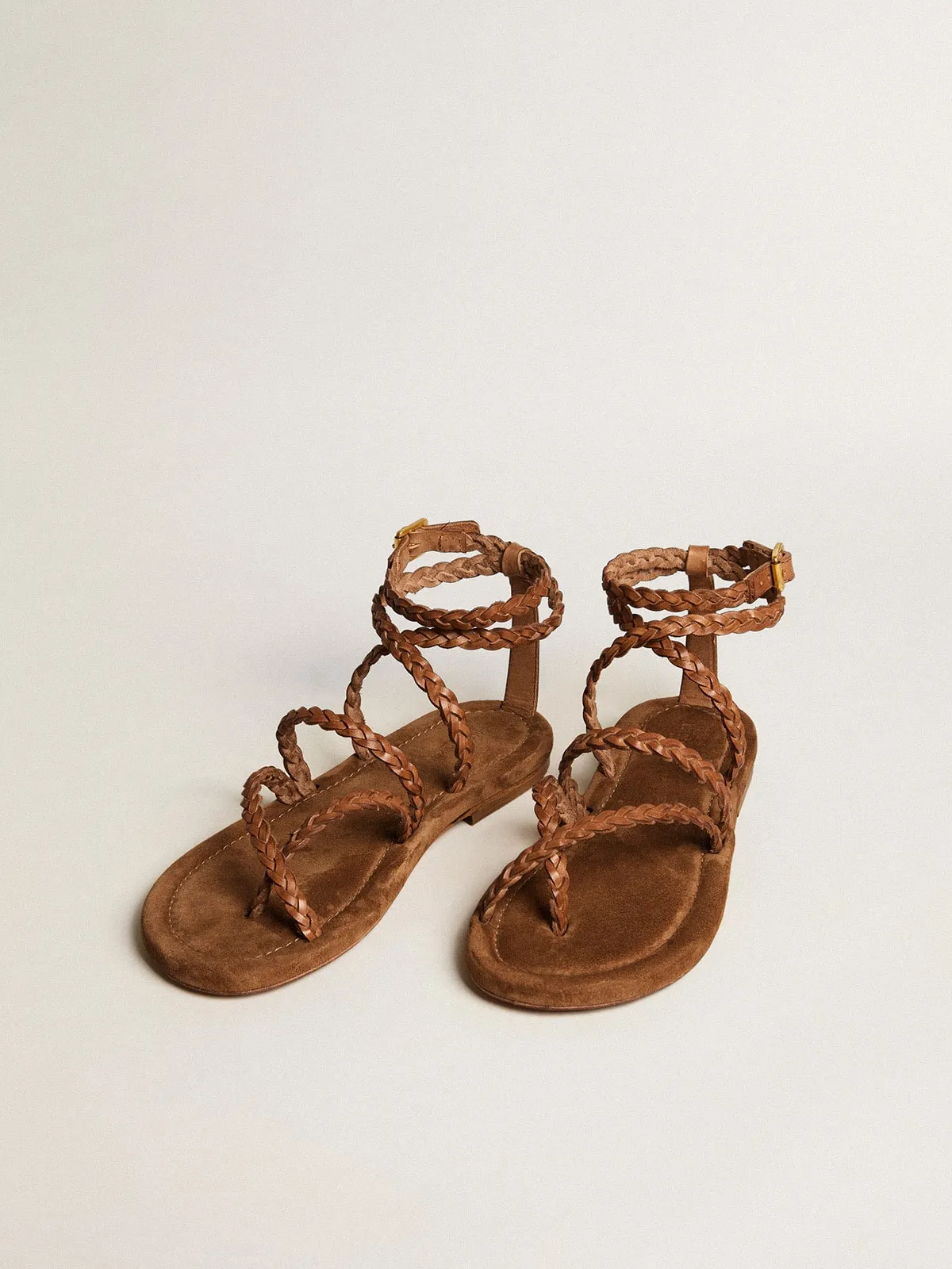 Penelope flat sandals in brown leather with suede sole