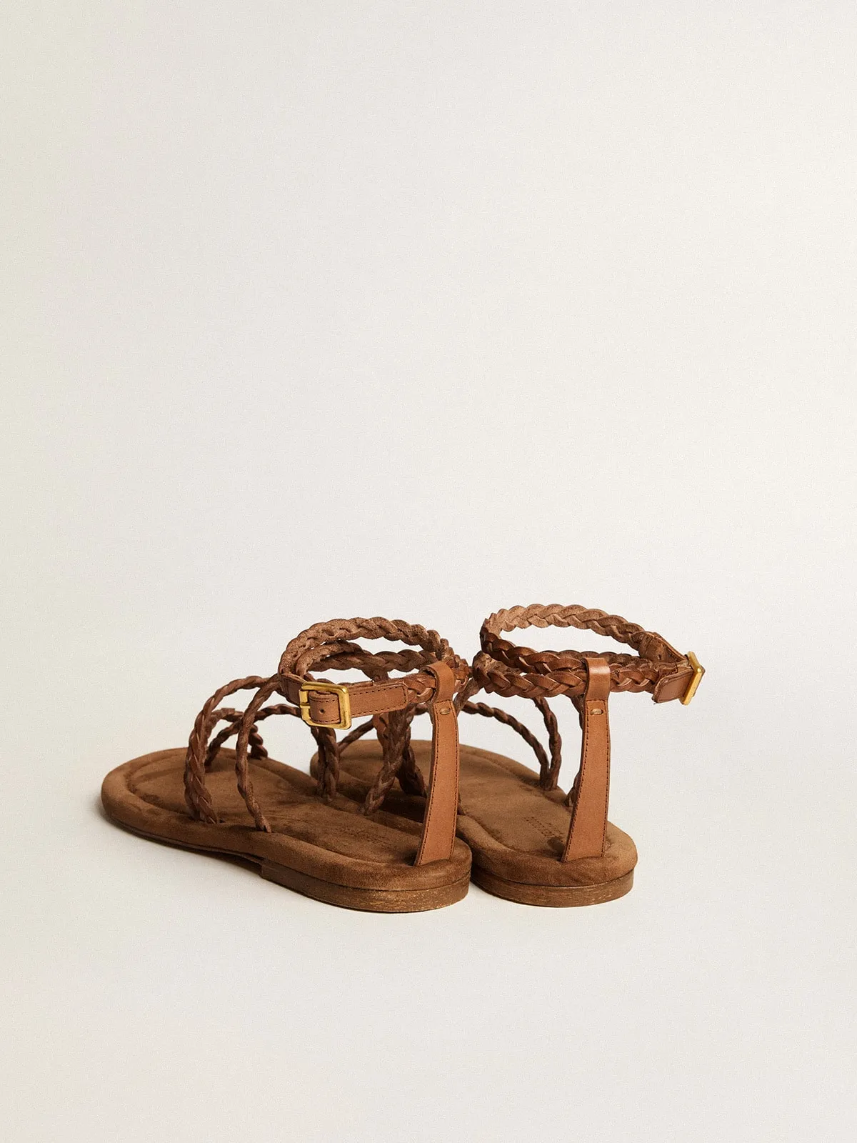 Penelope flat sandals in brown leather with suede sole